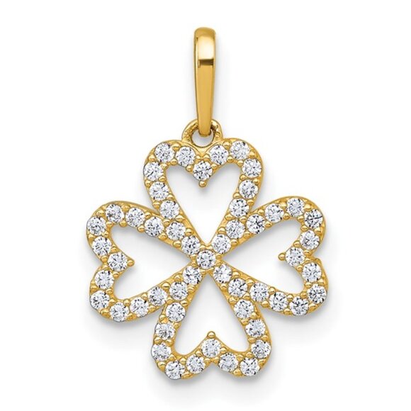 10k Yellow Gold Mini CZ Four 4 Leaf Irish Clover Shamrock Lucky Charm Pendant - Picture 1 of 4